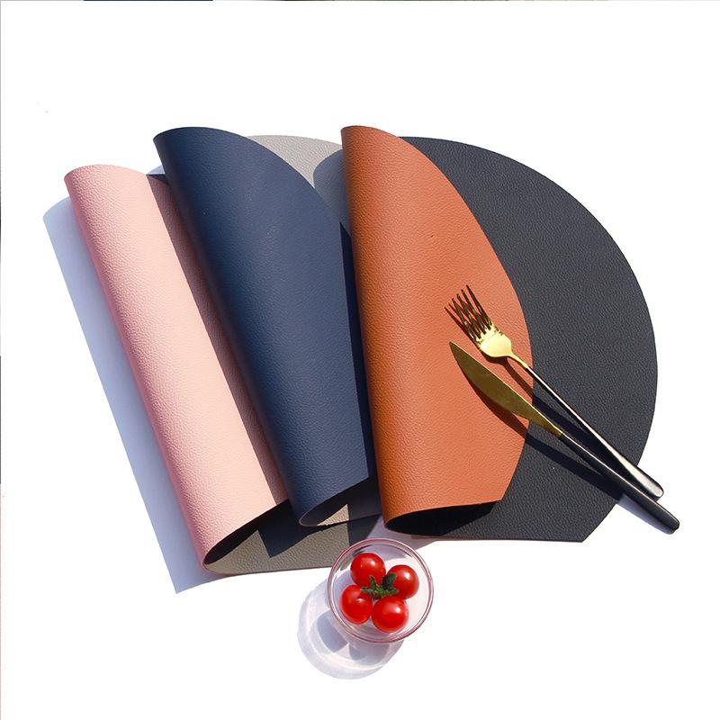 Nordic Double-Sided PU Leather Placemats Waterproof Oil-Resistant Half-Round Heat-Resistant Dining Table Mat Home Restaurant