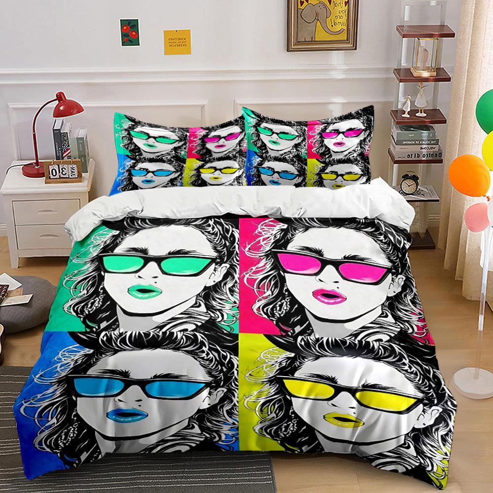 Pop Art Retro Portrait Style Bedding Duvet Cover Set Duvet Cover Pillowcases (1*Duvet Cover 2*Pillowcases, Without Duvet Insert)