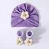 Elastic Infant Turban Hat Socks Set Flower Hat Sock Set Cute Baby Headscarf Hat  Newborn Supplies