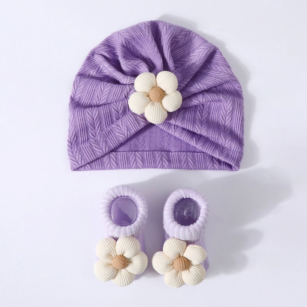 Elastic Infant Turban Hat Socks Set Flower Hat Sock Set Cute Baby Headscarf Hat  Newborn Supplies