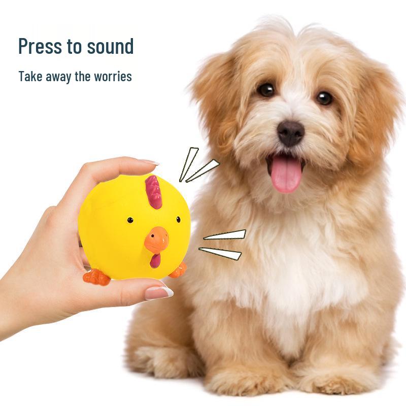 Latex Squeaky Pig & Chicken Head Ball Teething Toys for Small Dogs