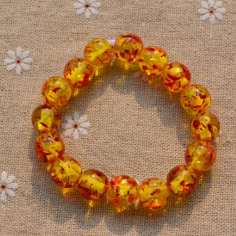 Women Charm Women's Natural 10MM Resin Amber Bangle Bead Round Bracelet Elastic