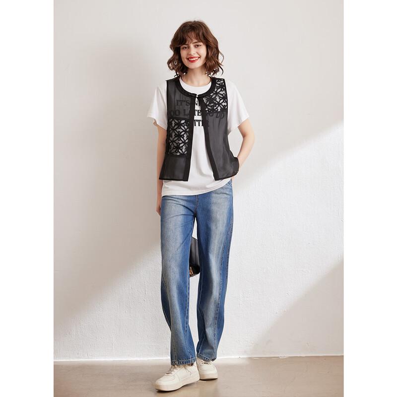 Women's 3D Floral Chiffon Vest with Frog Buttons