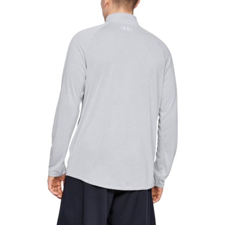 Under Armour Solid Logo Print Stand Collar Half Zip Retro Shoulder T-Shirt Men Tops White 1328495-014