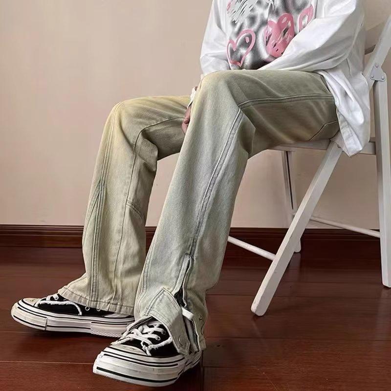 

JYL Men s Straight Jeans Autumn Side Zip High-Street Trendy Design Denim Pants XL світло середньої орхідеї кольору