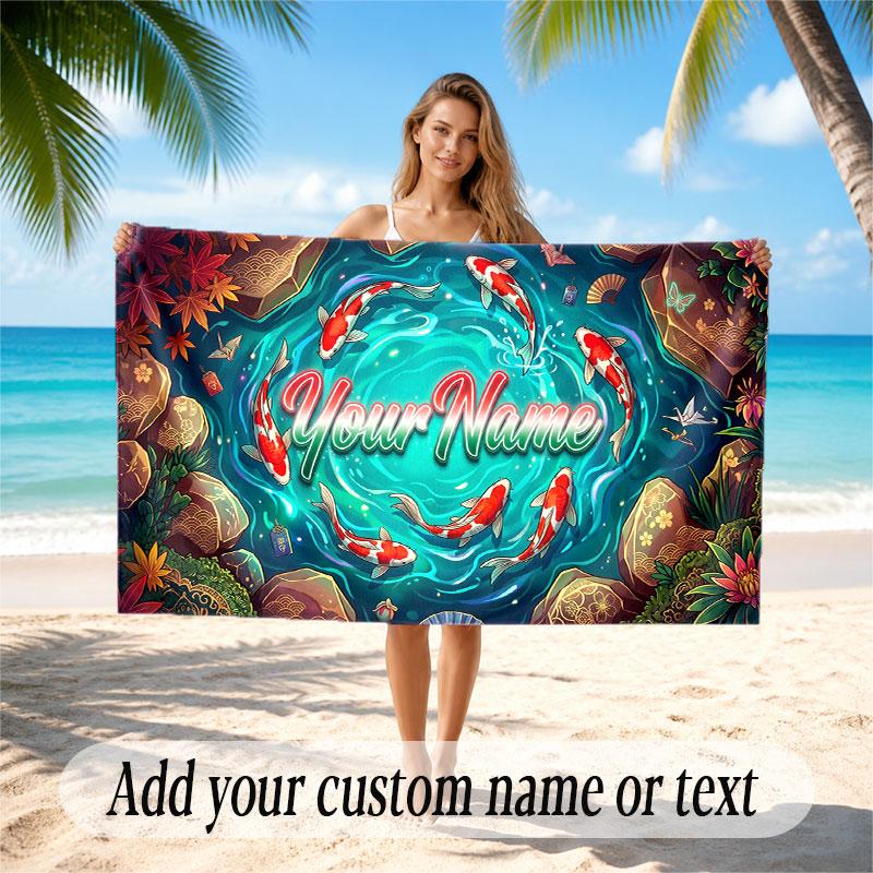 Floral Garden Theme Soft Beach Towel Personalized Custom Name Text Towel Portable for Beach Pool Travel