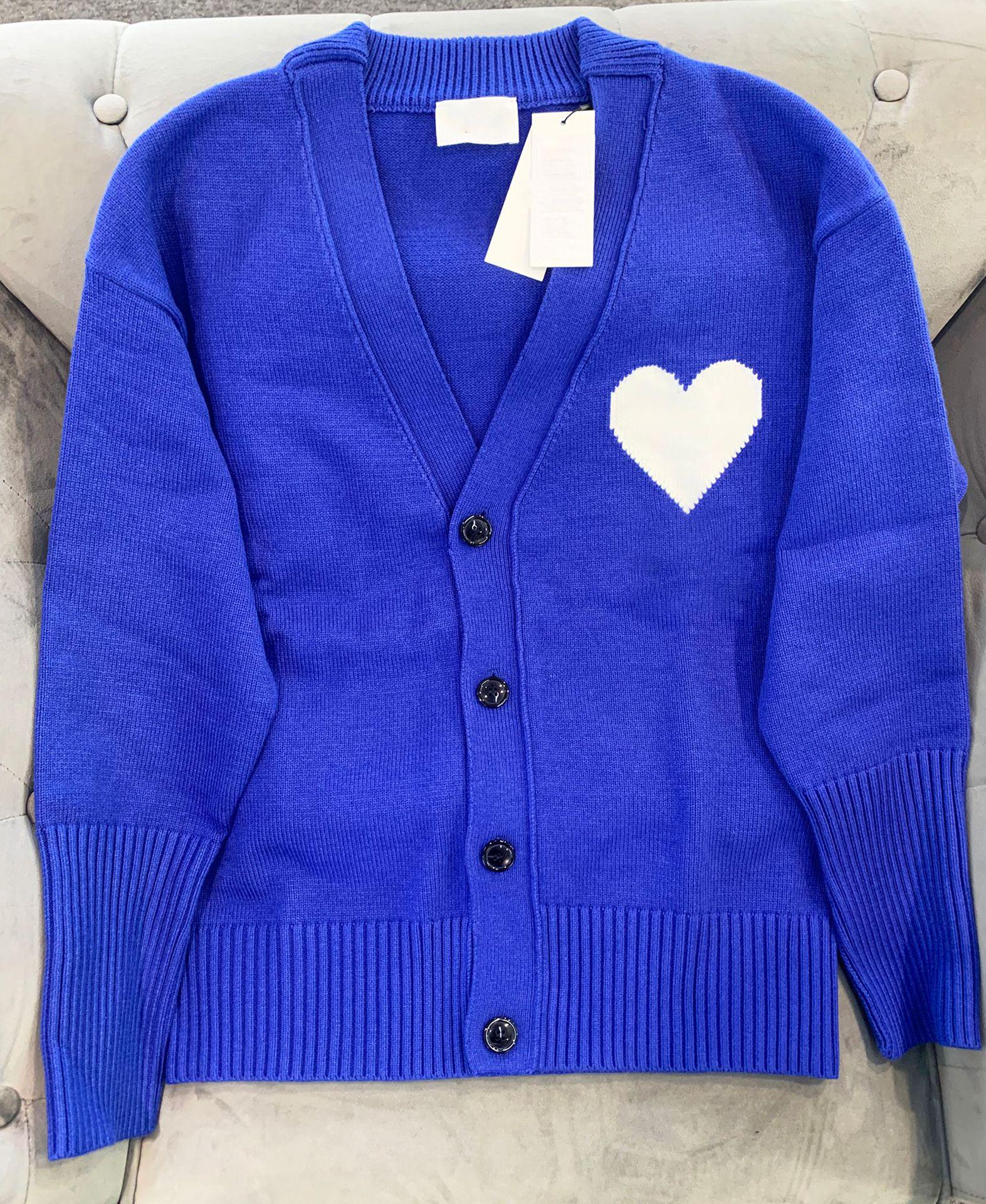 

2024 AMI Осень/Зима Унисекс Макарон Цвет Любовь Жаккард Свободный Кардиган Свитер Extra Large