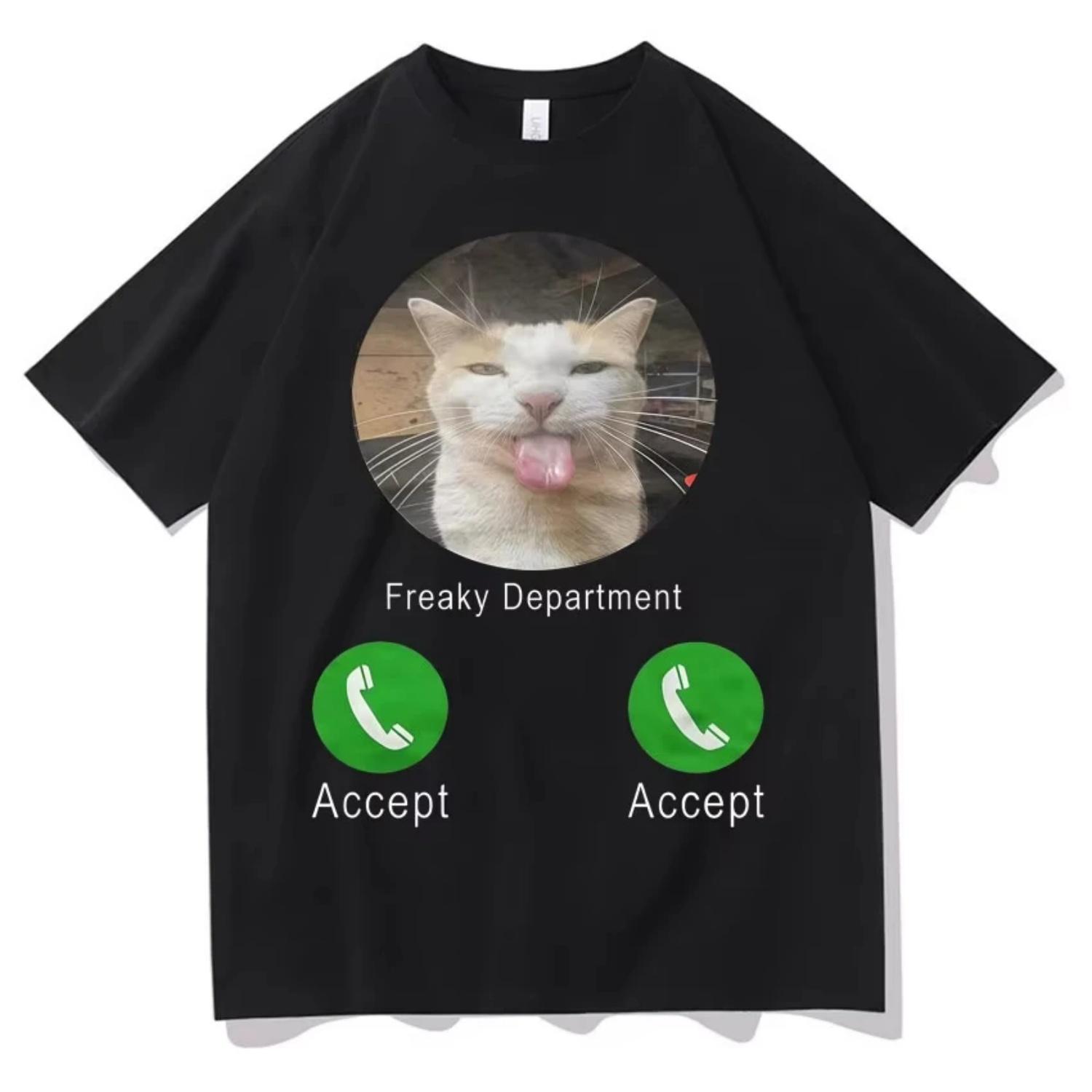 

Cat Meme Calling T-Shirt Mens Women s Loose Crew Neck Y2K Short Sleeve Casual Daily Wear Short Sleeves Teenagers Cotton Clothing S чёрный