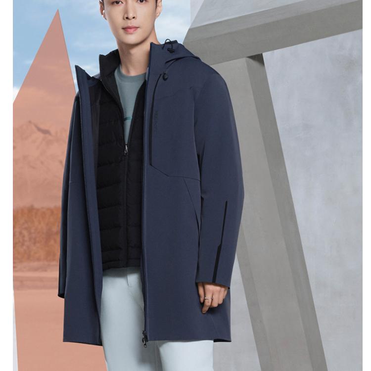 Fila Fitted Hooded Printed Fashion Business Two-Piece Warm Down Jacket Men Outerwear Dark-Blue F11M247908F-NV