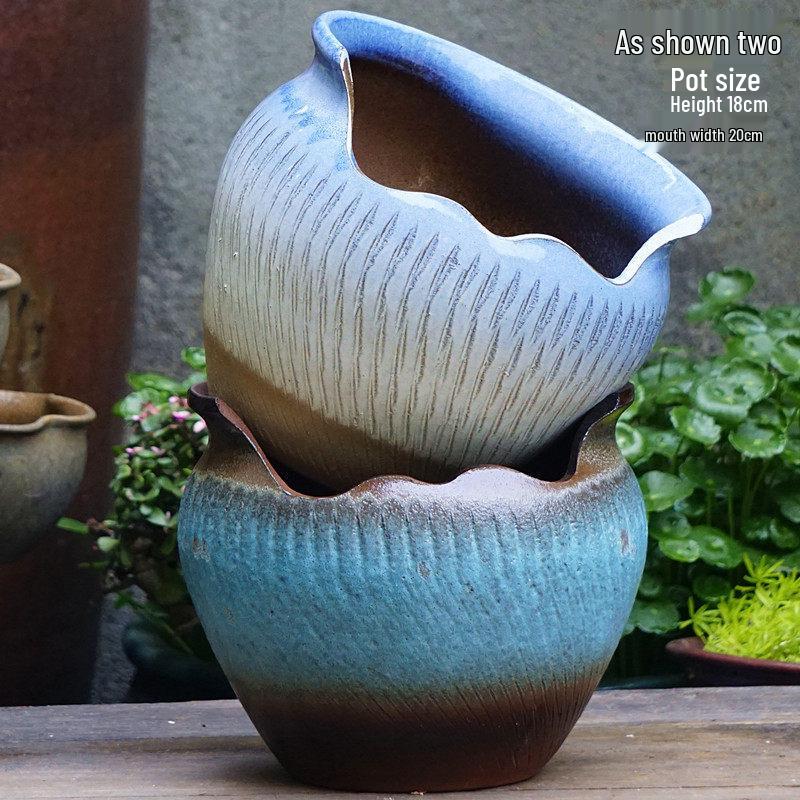 Handmade Coarse Pottery Wide-Mouth Flower Pot - Ceramic Zisha Succulent Planter with Rustic Cut-Edge Design for Chlorophytum