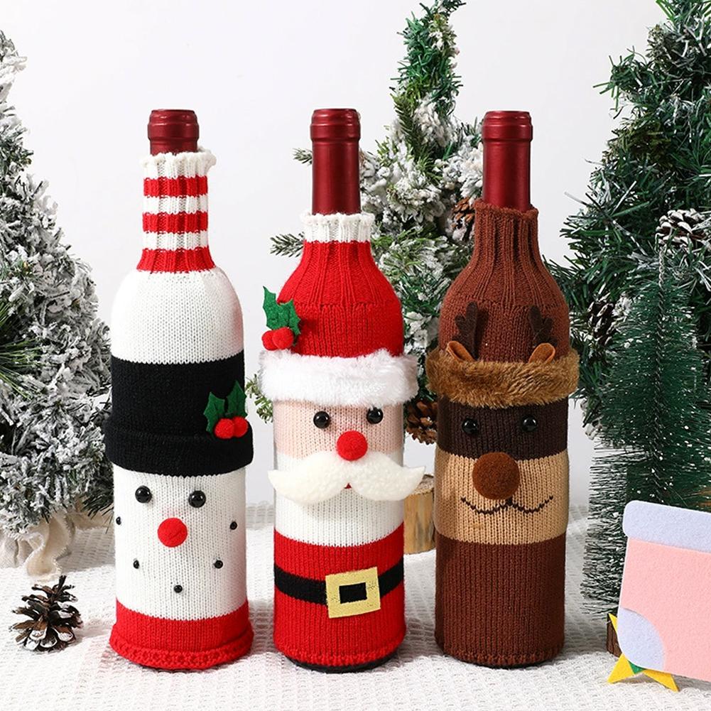 1/3PCS Cute Handmade Christmas Sweater Wine Bottle Cover for Christmas Decorations Xmas Gifts Navidad Party Decorations