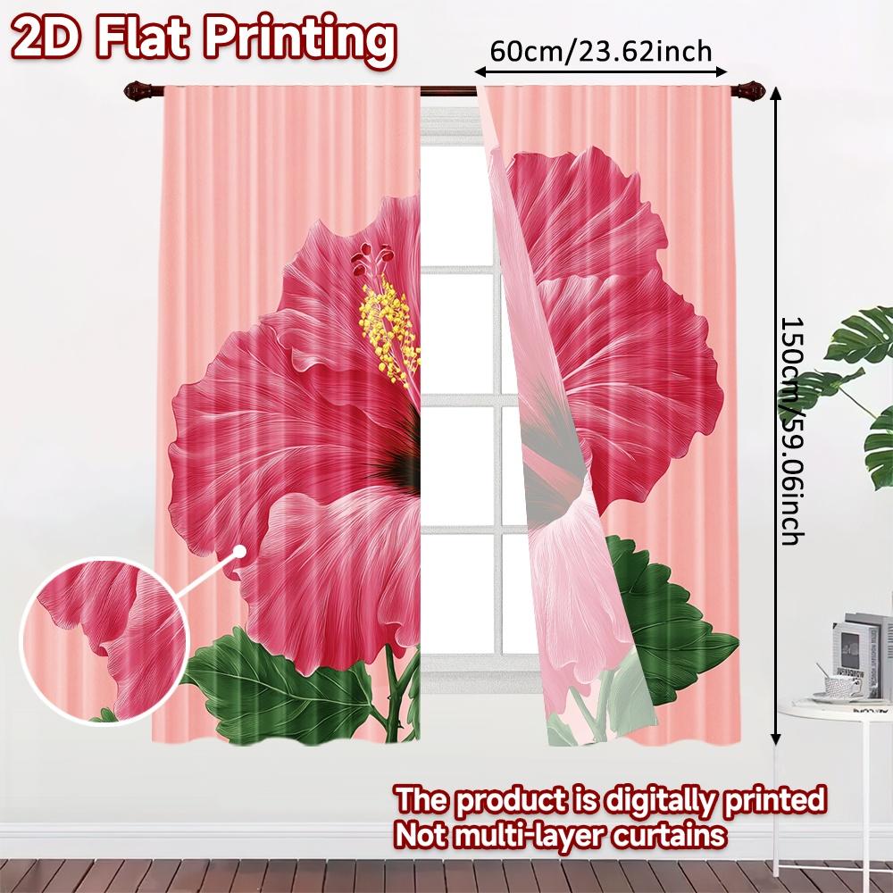 2D FLAT PRINTING 2pcs Curtains (Without Rod) Floral Elegance in Bloom Ramadan Festival Fashion Curtains Versatile Polyester