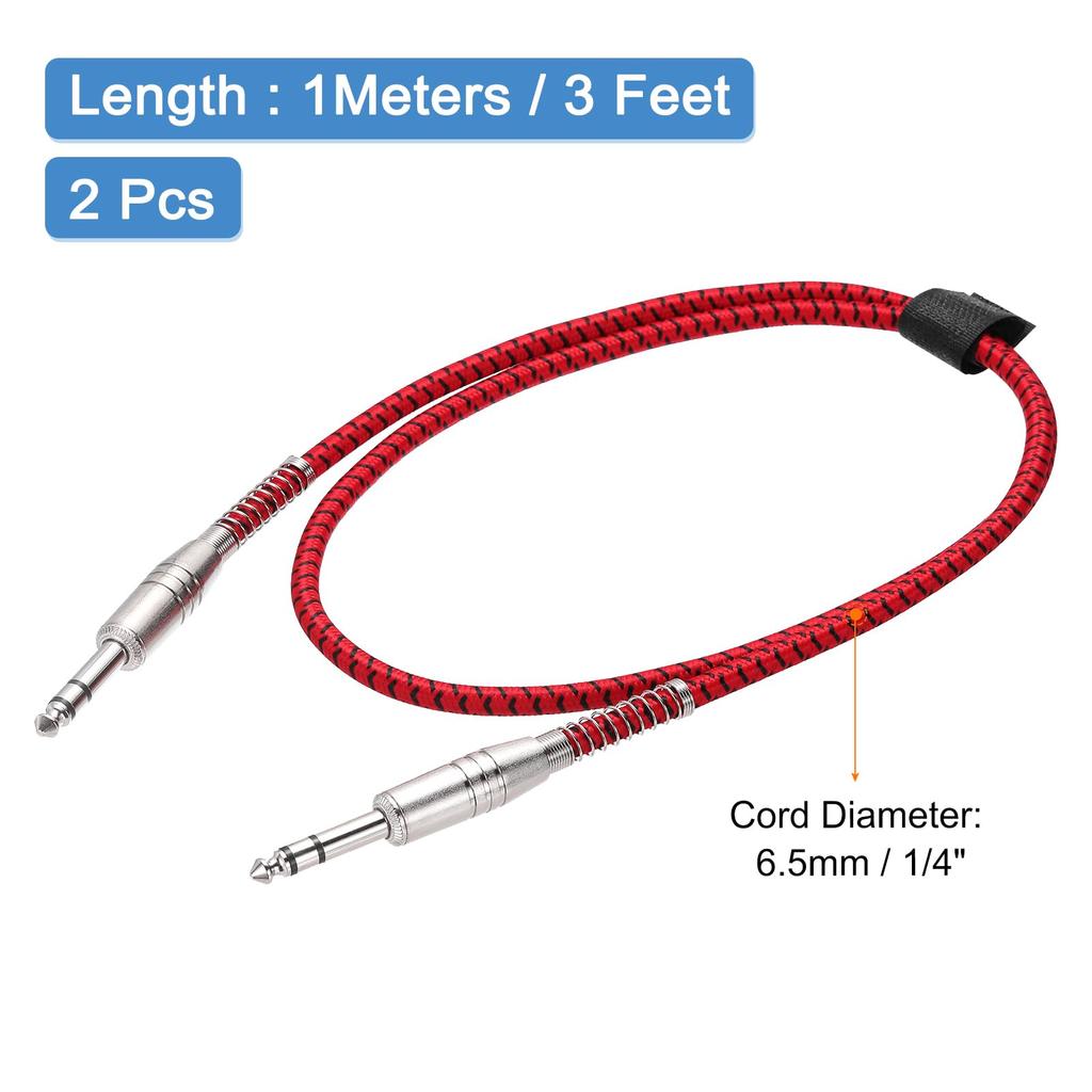 uxcell 2-Piece Guitar Instrument Cable, 3 Feet 14" to 14" Straight Electric Guitar Jack Cable Wire for Guitar and Bass, Black and Red