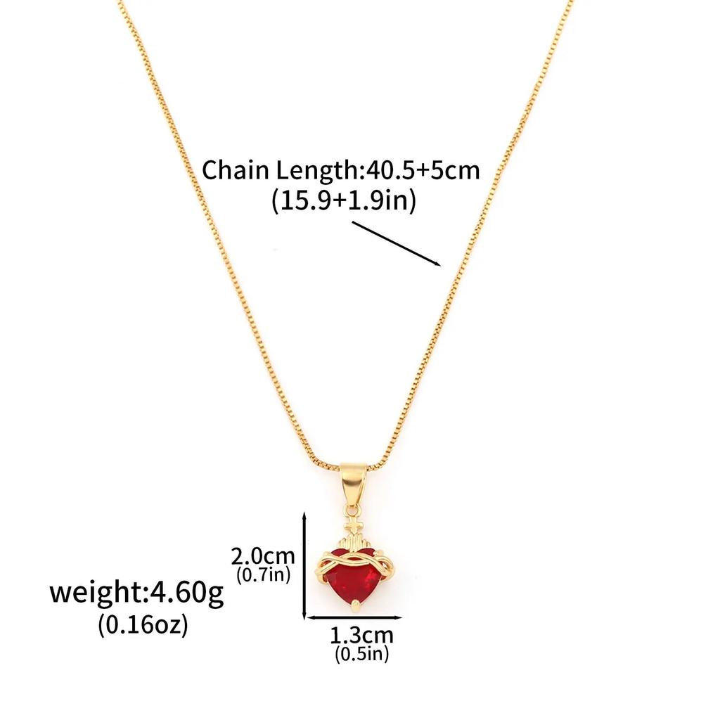 Fashion Gold Color Chain Red Crystal Heart Pendant Necklaces for Women Girls Valentine's Day Birthday Gifts High Quality
