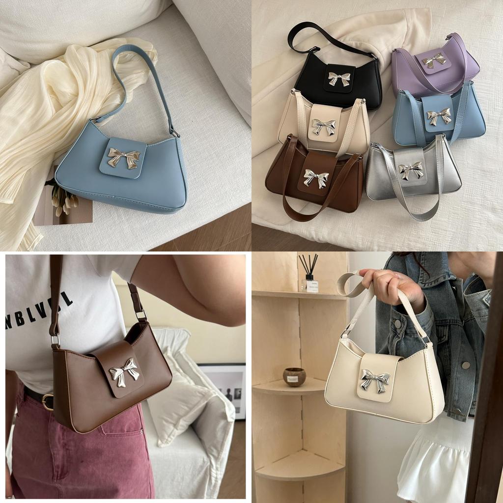 Chic French Butterfly Bow Shoulder Bag 2024 Summer Trendy Street Style Pu Material