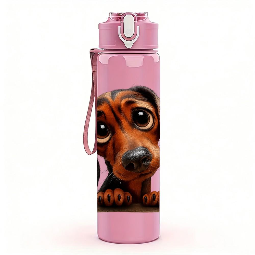 1PC Dachshund Dog Head Portrait Print 750ml Color Plastic Sports Water Bottle Leakproof Flip Straw Lid Suitable for Sports Office Home Use
