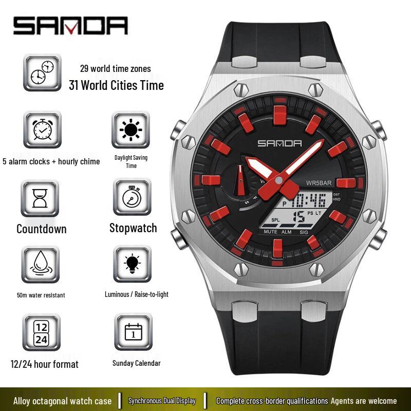 Sanda Octagonal Multifunctional Luminous Waterproof Men's Watch