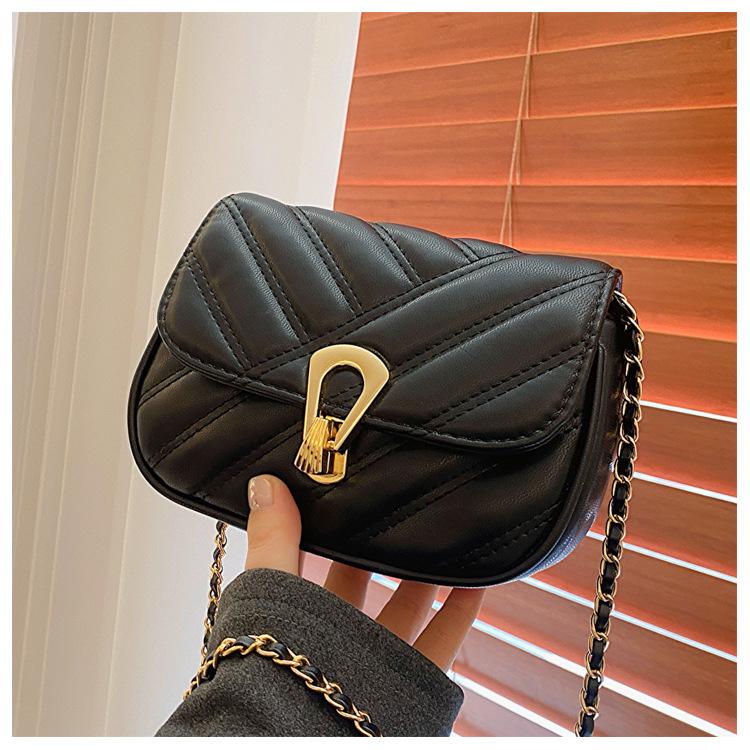2025 lock new diamond chain casual embroidery thread small gold ball single shoulder crossbody small square women's bag