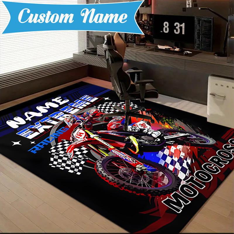 Custom Name Extreme Rider Adventure Rug for Living Room, Game Rooms, Office, Bedroom, Floor Mat Playful Design, fan gifts Christmas decor