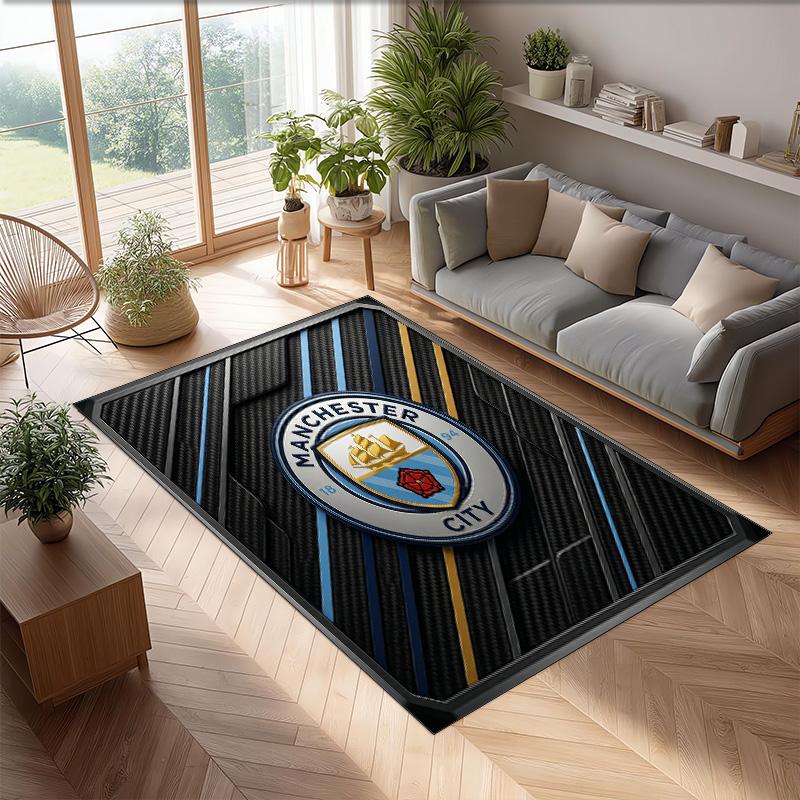 Manchester City Printed Flannel Area Rug Non Slip Soft Polyester Floor Carpet Indoor Decor Mat for Bedroom Living Room Sofa