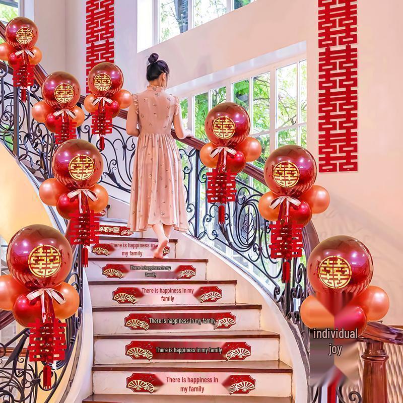 Tinsel Wedding Room & Stair Décor Set with Balloons - Bride & Groom's Side Decoration Kit