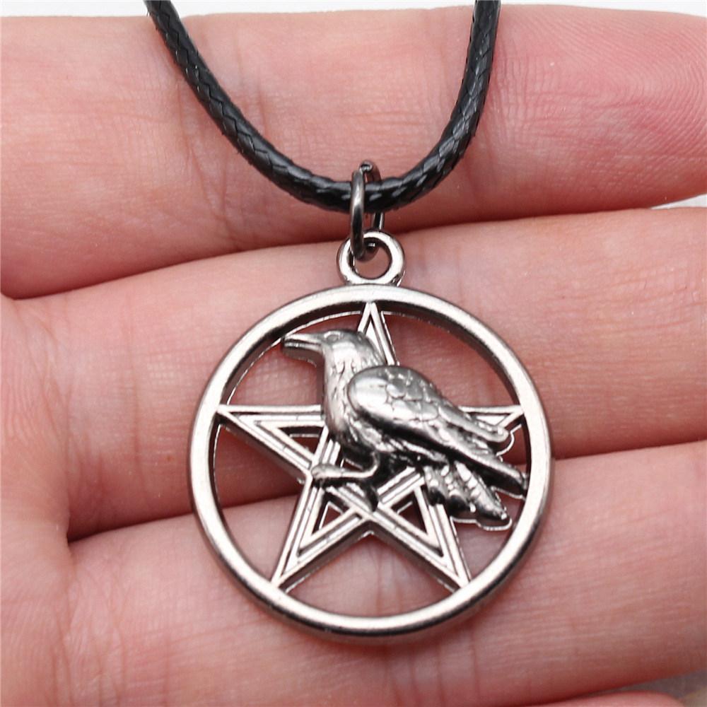 45cm Halskette Lederkette Großer Fünfzackiger Stern Sonne Mond Pentagramm Minimalistischer Schmuck Komponenten QN072