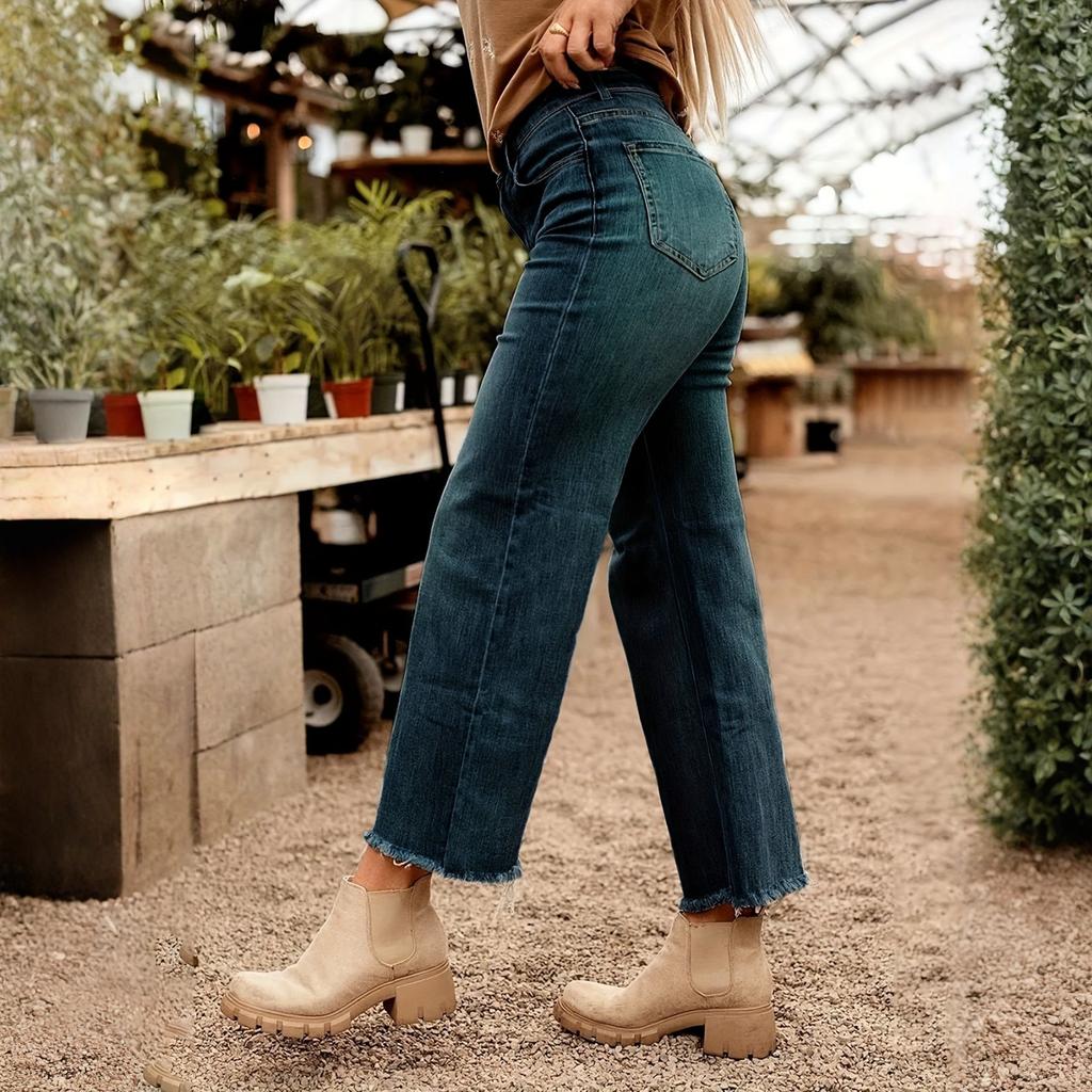 Ladies' Jeans Trend Casual Fashion Straight Leg Wide Leg Mid Waist Casual Fringed Denim Cropped Pants