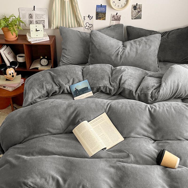 Pink Thick Milk Velvet Duvet Cover, Autumn and Winter Warm Comforter Cover, Reversible Soft Solid Color Bedding Quilt Covers 1pc