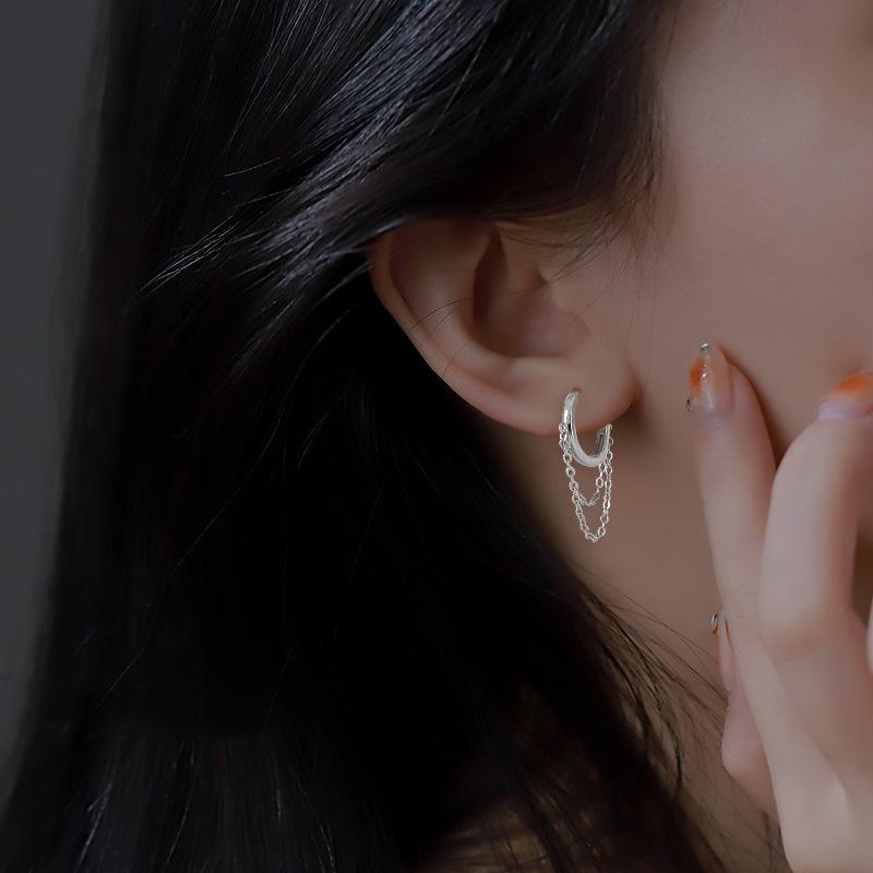 Damen Quasten Kreis Ohr Manschetten: Einzigartige, trendige doppellagige Kettchen-Ohrringe