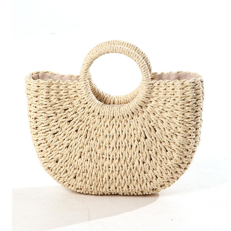 Простая и универсальная портативная полукруглая плетеная сумка из соломы, сумка большого объема, сумка в отпускном стиле, пляжная сумка, ручная сумка-корзина для овощей