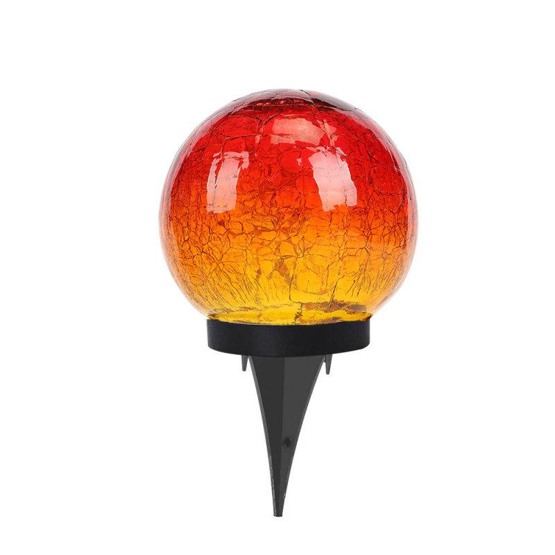 Solar Gradient Red Crackle Globe Light Outdoor Waterproof Garden Light Patio Decoration Lawn Light Glass