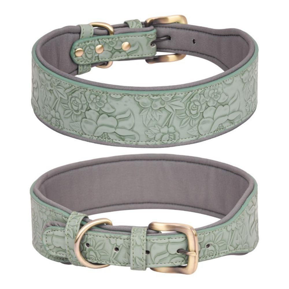 

Collars Harnesses Leads Wide Padded Dogs Collar Embossing Leather Puppy Outdoor Nopull Dog Supplies Comfortable Pet Accessories M зелёный