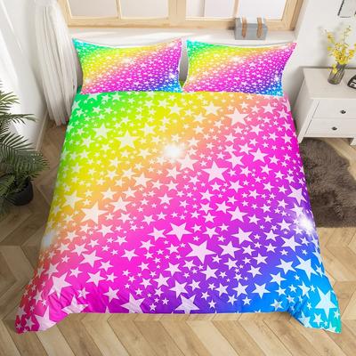 Glitzer Stern Regenbogen Druck King Queen Bettbezug Ombre Bunt Bettwäsche Set für Jungen Mädchen Kind Pastell Polyester Bettdeckenbezug