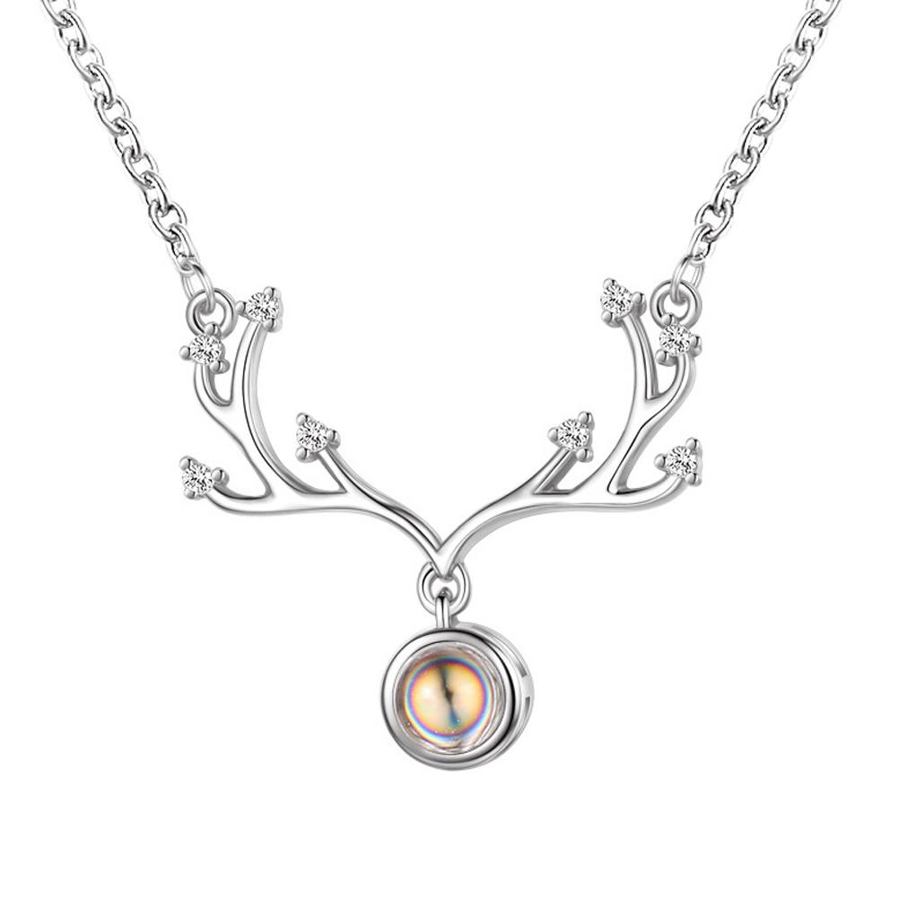 Antler Shaped Projection 100 Languages  Necklace Fashion Christmas Gifts
