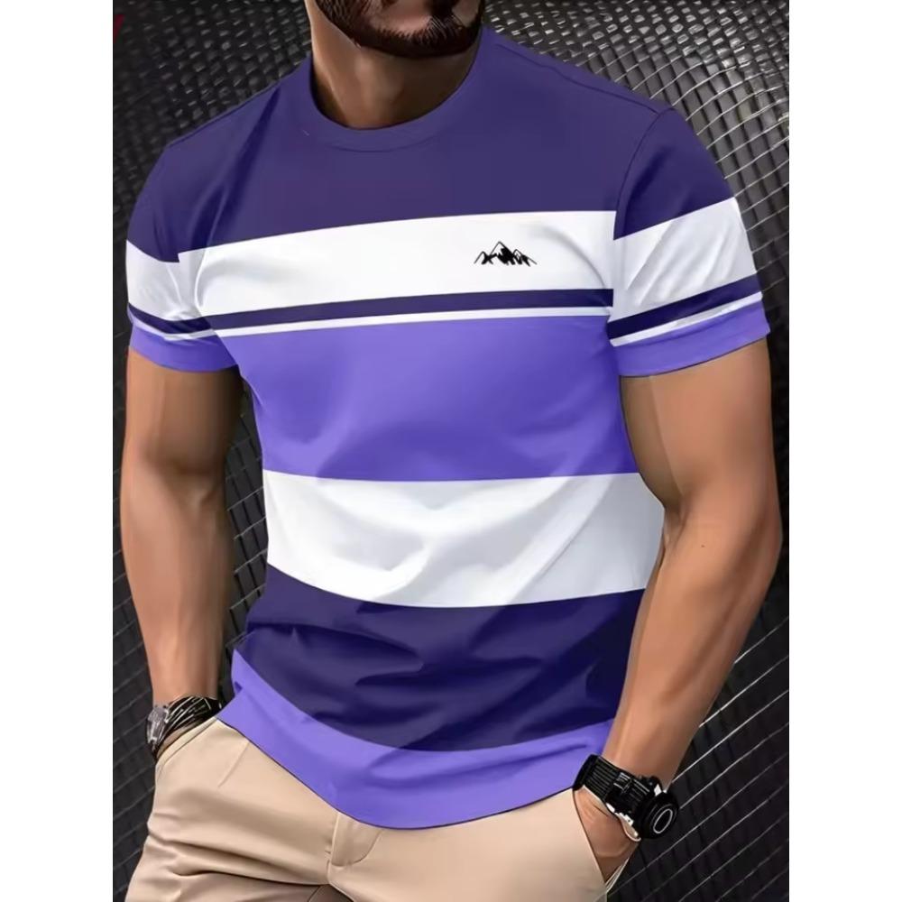 Colorful Striped Small Icon Simple Fashionable Comfortable Soft Breathable Large Loose Casual Short Sleeved Men's T-shirt