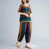 Summer Suit Women's Fashion Loose Striped Short-sleeved Nine-point Pants Casual Two-piece Suit