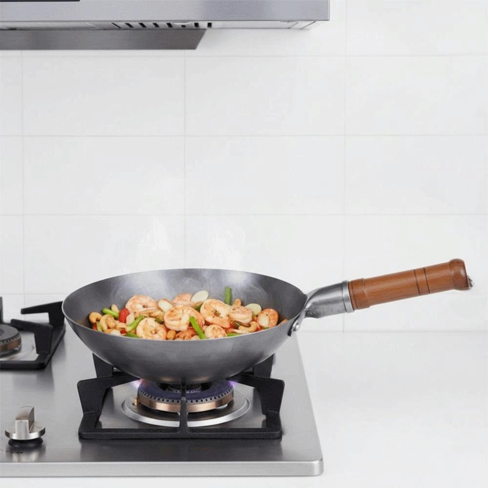 Universal Hand Hammered Iron Wok Round-bottomed Frying Pot Multifunctional Non-stick Pan  Home