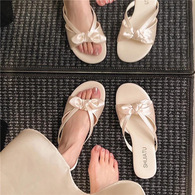 Slippers Women Summer Flat Shoes Female Luxury Slides Pantofle Butterfly-Knot Designer 2025 Butterfly-knot Female Shoes Slippers