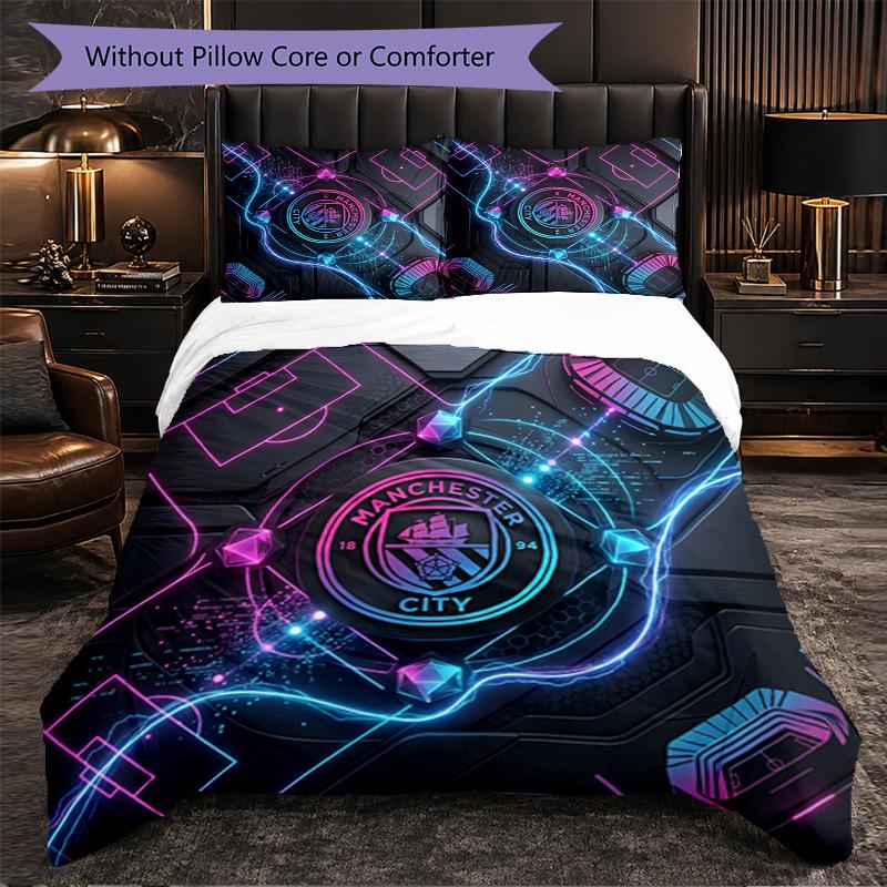 Set Lenzuola Manchester City Modello 3 Pezzi Morbida Copripiumino in Microfibra con Federe per Camera da Letto