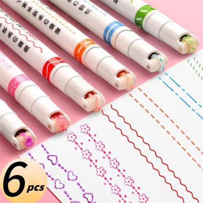 6 sztuk Kwiaty Linia W Kształcie Zakreślacze Długopisy Roller Tip Curve Liner Marker Papeterii Do Pisania