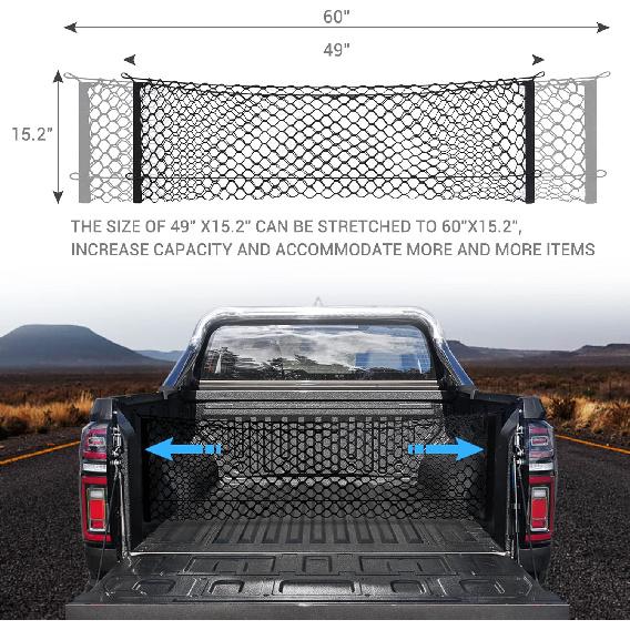 Chevy Silverado & Ford F150/F250 Truck Bed Cargo Net - Elastic Mesh Net Organizer (49X15.2 Inch)