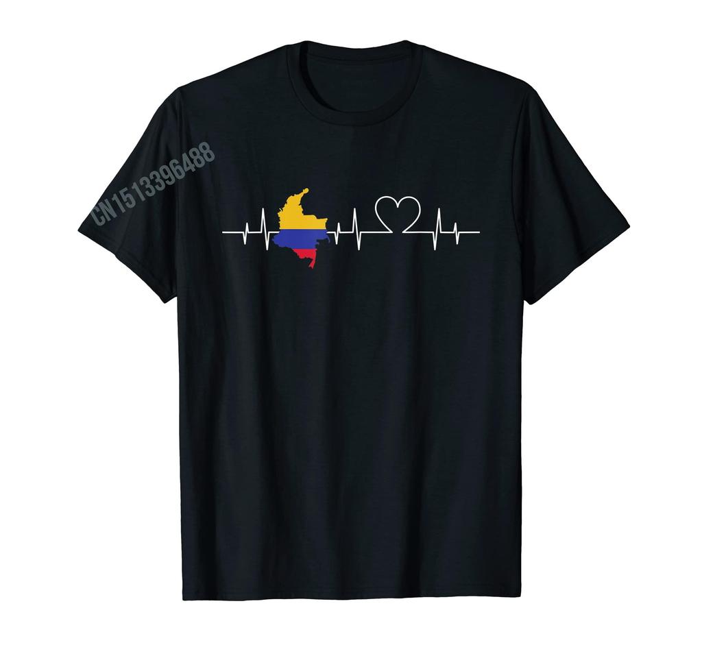ZX More Design Columbia Flag Heartbeat Columbian Pride National Day TShirt For Men Women T Shirt Hip Hop Tops Cotton Tees