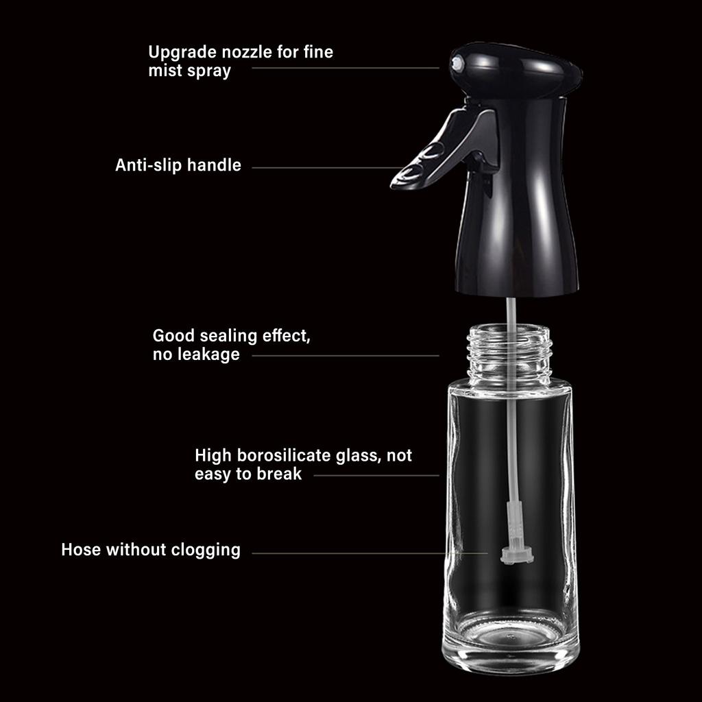Oil Sprayer Glass Oil Spray Bottle 200ML Mist Sprayer Non Clogging for Olive Oil Water Soy Sauce