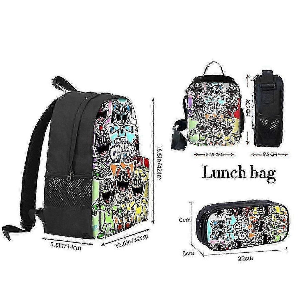 Poppy Playtime-chapter 3 Smiling Critters Student Backpack Three-piece Backpack Set (backpack + Lunch Bag + Pencil Case) 25-26