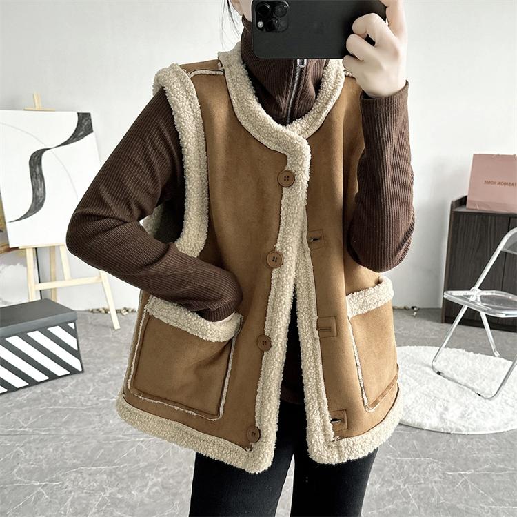 

Двухсторонний жилет женский винтажный жилет из овчины двусторонний жилет осень-зима коричневый жилет XL хаки