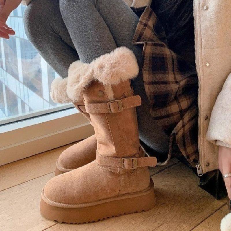 Women's Snow Boots Winter Plush Warm Cotton Shoes High Quality Suede Casual Boots Winter Warm Knee-high Boots Botas Largas Mujer