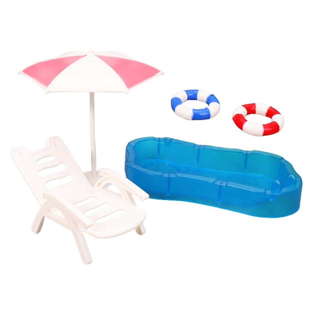 Miniature Beach Scene with Deck Chair Swim Rings for 1/12 Scale Dollhouse Furniture for Kids Imagination Creative Play