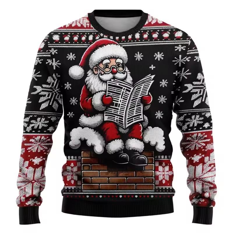 Fashion Ugly Christmas Sweater Funny Xmas Graphic Sweatshirt Santa Claus Cosplay Pullovers Boy Crewneck Polyester Tracksuit