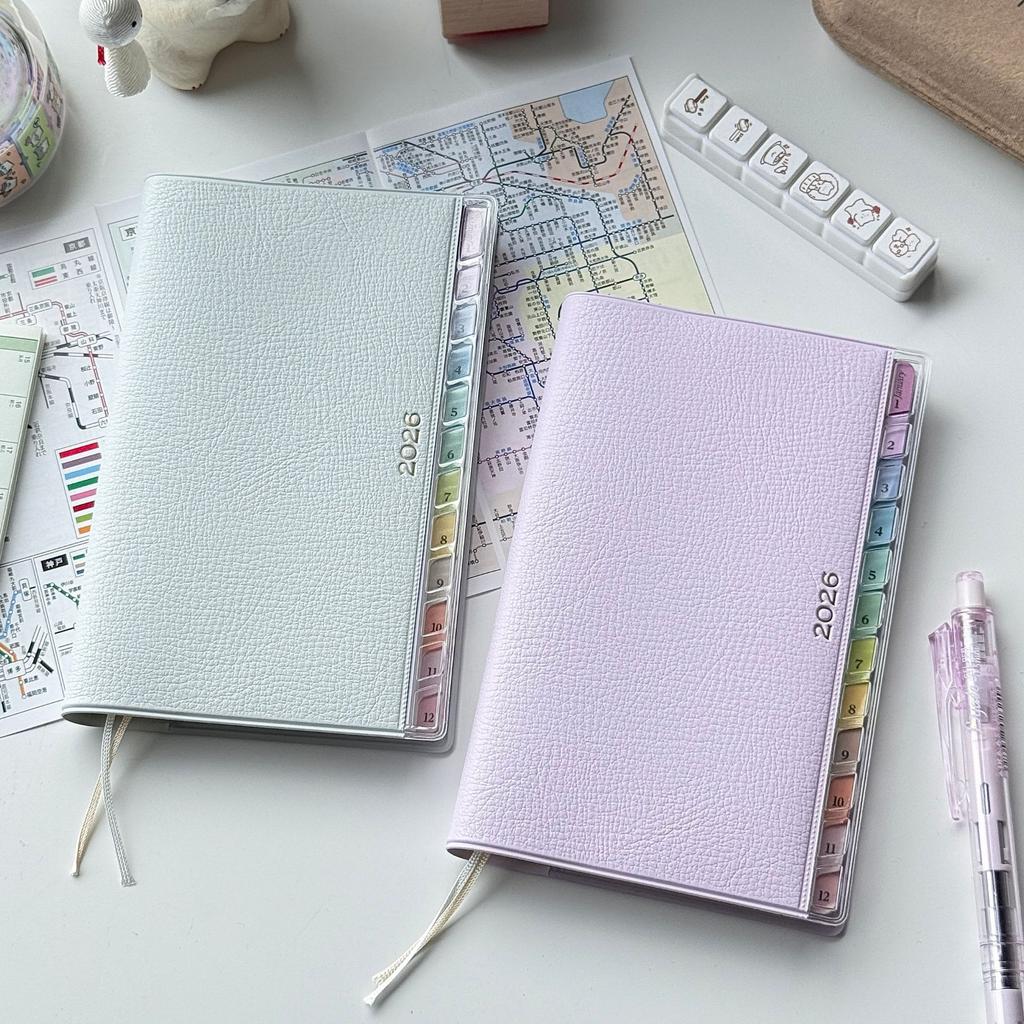 Portable Planner Memo Leather Schedule Notebook Colorful Index Diary Notebook Monthly Weekly Plan Notes for Students