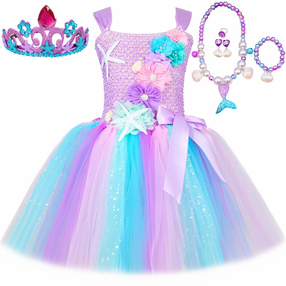 Šaty Princezny Mořské Panny pro Dívky Pastelské Květiny Narozeninová Oslava Tutu Šaty Halloweenský Kostým Malé Mořské Víly pro Děti Oblečení
